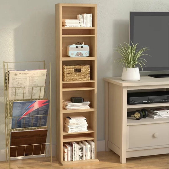 Maple Multimedia Storage Tower Six Adjustable Shelves and Three Fixed Shelves