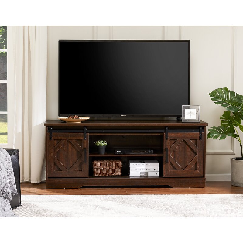 TV Stand for TVs up to 65" Sliding Barn Door TV Stand for 65 Inch Flat Screen, Media Console Table Storage Cabinet in Rustic Gray Wash