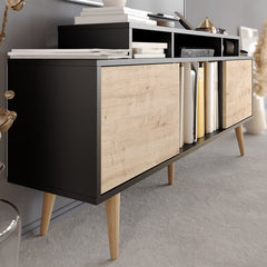 Black Sapphire Oak Musser TV Stand for TVs up to 70" 7 Cabinets and 4 Open Shelves
