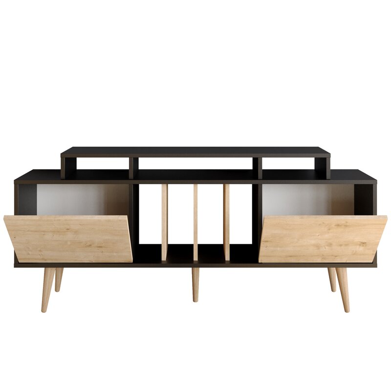 Black Sapphire Oak Musser TV Stand for TVs up to 70" 7 Cabinets and 4 Open Shelves