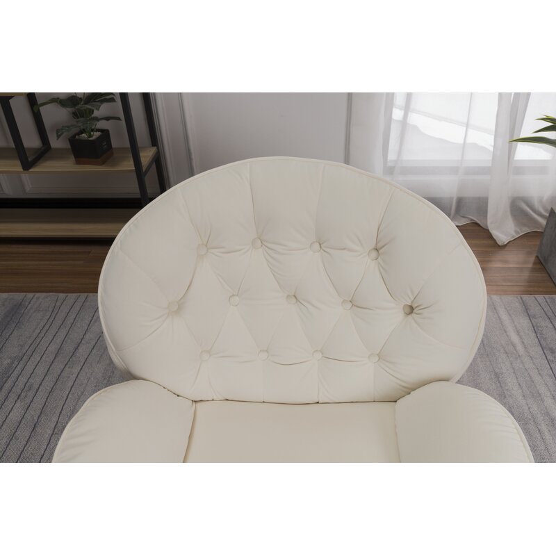 Beige Velvet 32'' Wide Tufted Velvet Swivel Lounge Chair and Ottoman Perfect for the Home Office or Living Room