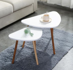 White Modern Contemporary Triangle Nesting Tables, Set of 2