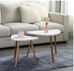 White Modern Contemporary Triangle Nesting Tables, Set of 2