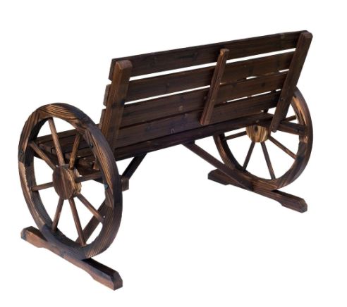 Rustic Outdoor Patio Wagon Wheel Wooden Bench Chair, for your Garden, Patio, or Entryway