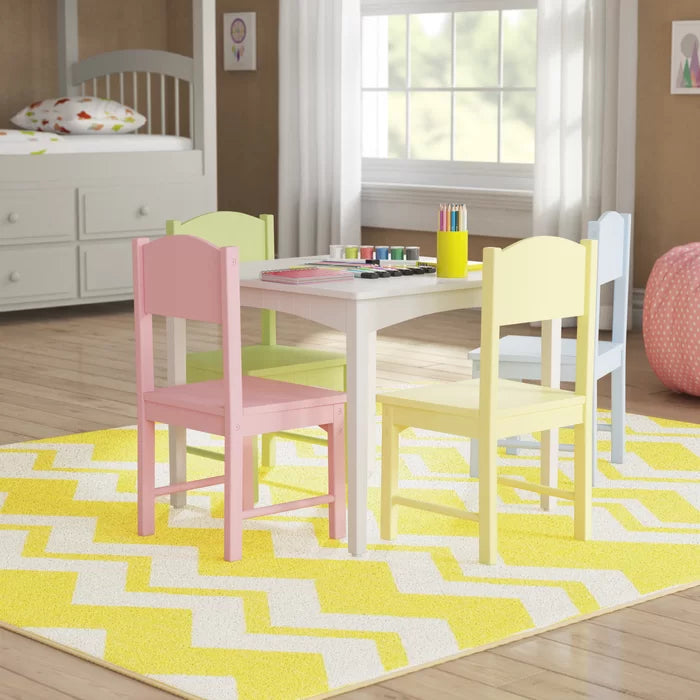 Pastel Nantucket Kids 5 Piece Square Play Activity Table and Chair Set