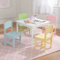 Pastel Nantucket Kids 5 Piece Square Play Activity Table and Chair Set