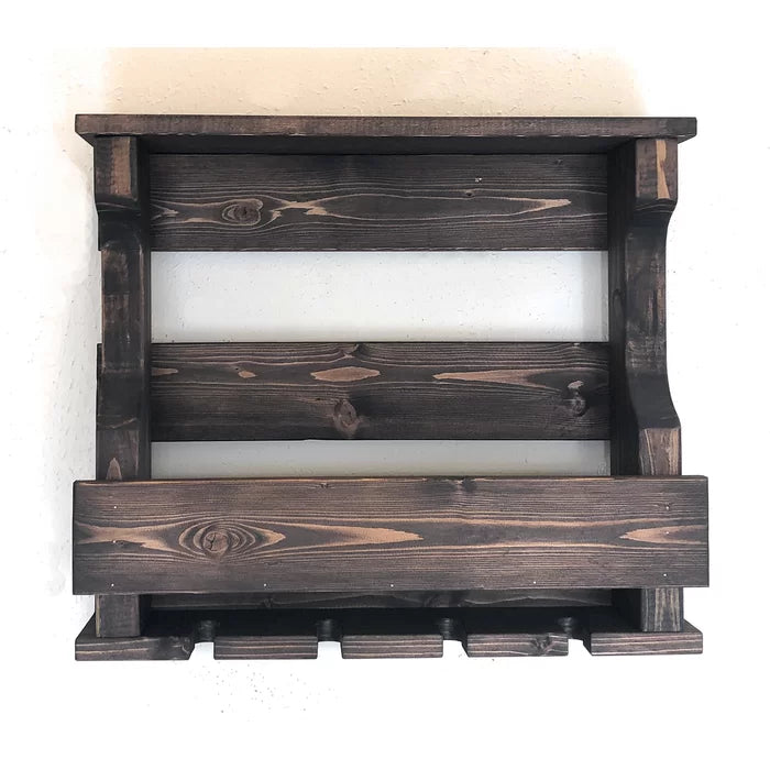 Neema 5 Bottle Solid Wood Wall Mounted Wine Bottle & Glass Rack