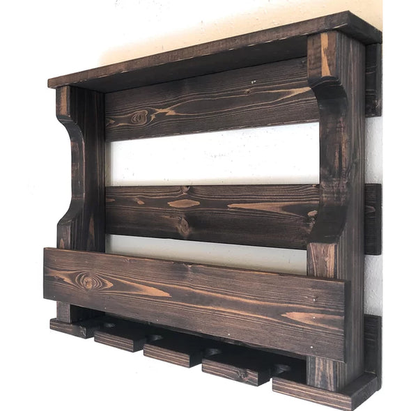 Neema 5 Bottle Solid Wood Wall Mounted Wine Bottle & Glass Rack