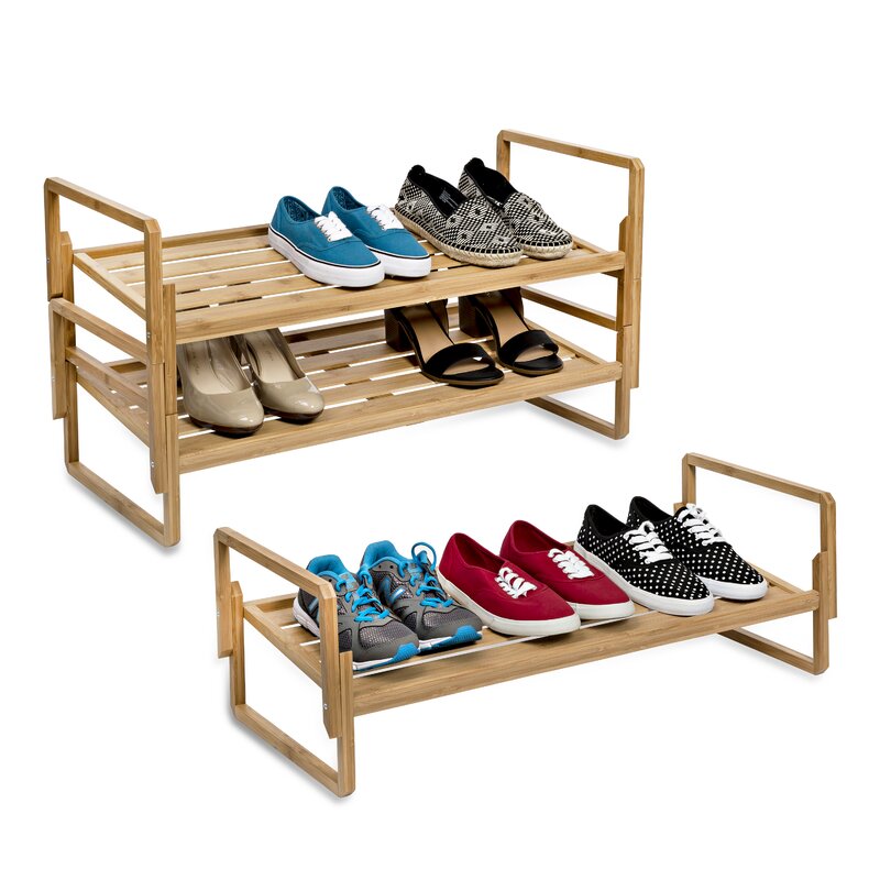Bamboo 12 Pair Shoe Rack Organizing Shoes Suitable for Large Shoes
