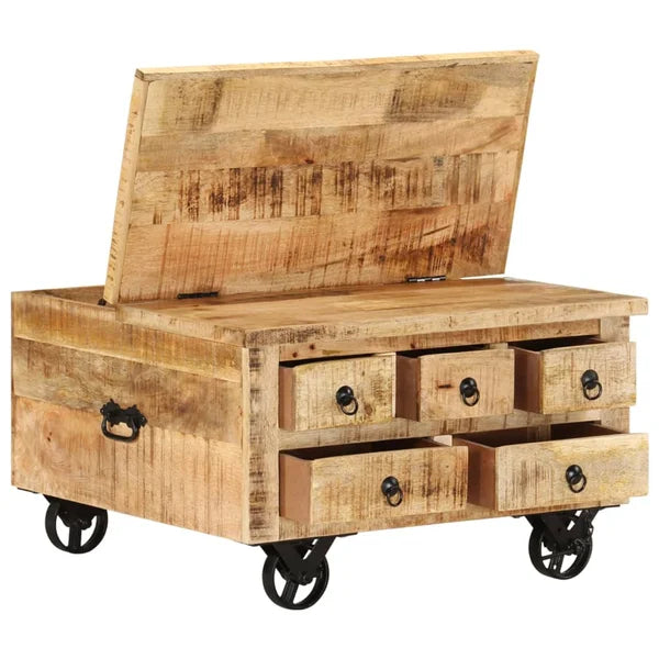 Solid Wood Neve Wheel Coffee Table with Storage Plenty Storage Space
