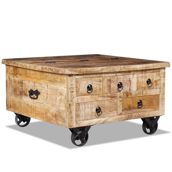 Solid Wood Neve Wheel Coffee Table with Storage Plenty Storage Space