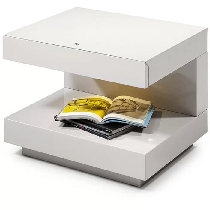 White Glossy Newnan 16'' Tall 1 - Drawer Solid Wood Nightstand