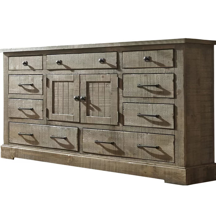 Newtowne 9 Drawer 66'' W Combo Dresser with Mirror Distressed Finish