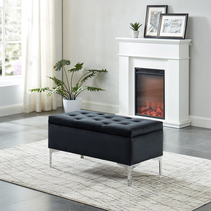 Black Neymar Upholstered Storage Bench Contemporary Bench with Deep Storage