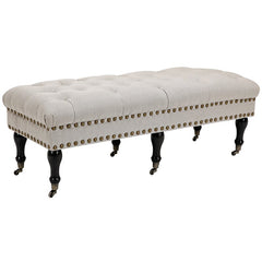 Beige Nilsen Upholstered Bench Decorative nailhead Trim and Turned Legs