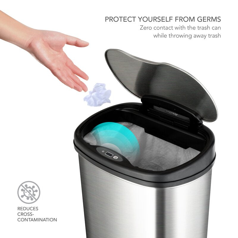 Nine Stars Stainless Steel 13.2 Gallon Motion Sensor ABS Plastic Trash Can