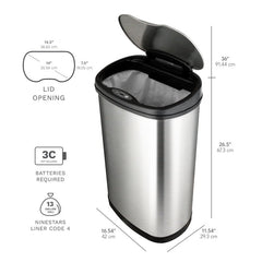 Nine Stars Stainless Steel 13.2 Gallon Motion Sensor ABS Plastic Trash Can