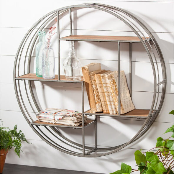 Round Wall Shelf Putting Precious Keepsakes on Display or Simply Storing Books or Magazines