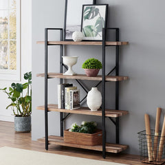 (4 Shelves) 55” H x 41” W x 13” D Etagere Bookcase Making your Living Room, Office, or Sturdy As Fashionable Storage and Display Space