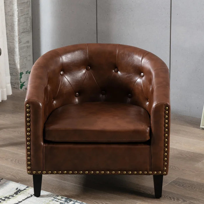 Dark Brown 28.6'' Wide Tufted Barrel Chair Curved Edges Provide Comfortable Seat