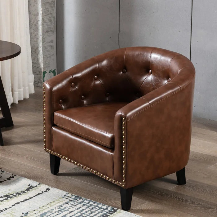 Dark Brown 28.6'' Wide Tufted Barrel Chair Curved Edges Provide Comfortable Seat