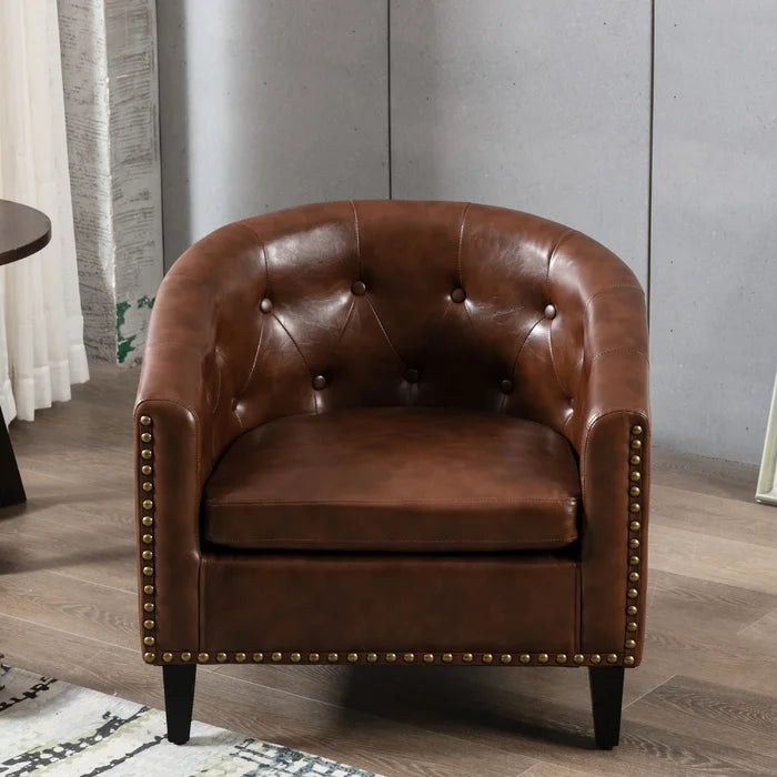 Dark Brown 28.6'' Wide Tufted Barrel Chair Curved Edges Provide Comfortable Seat