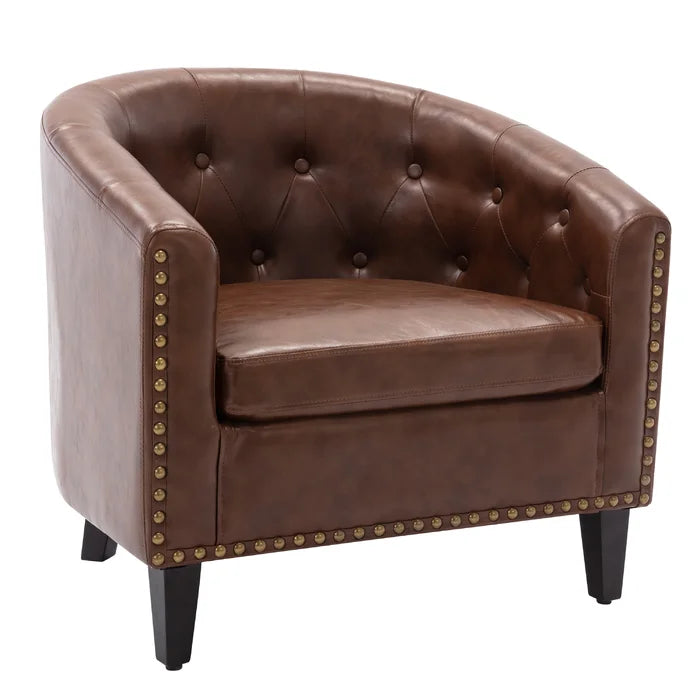 Dark Brown 28.6'' Wide Tufted Barrel Chair Curved Edges Provide Comfortable Seat