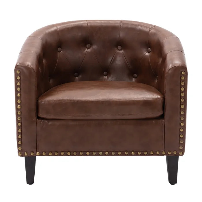 Dark Brown 28.6'' Wide Tufted Barrel Chair Curved Edges Provide Comfortable Seat