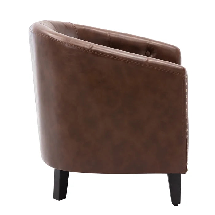 Dark Brown 28.6'' Wide Tufted Barrel Chair Curved Edges Provide Comfortable Seat