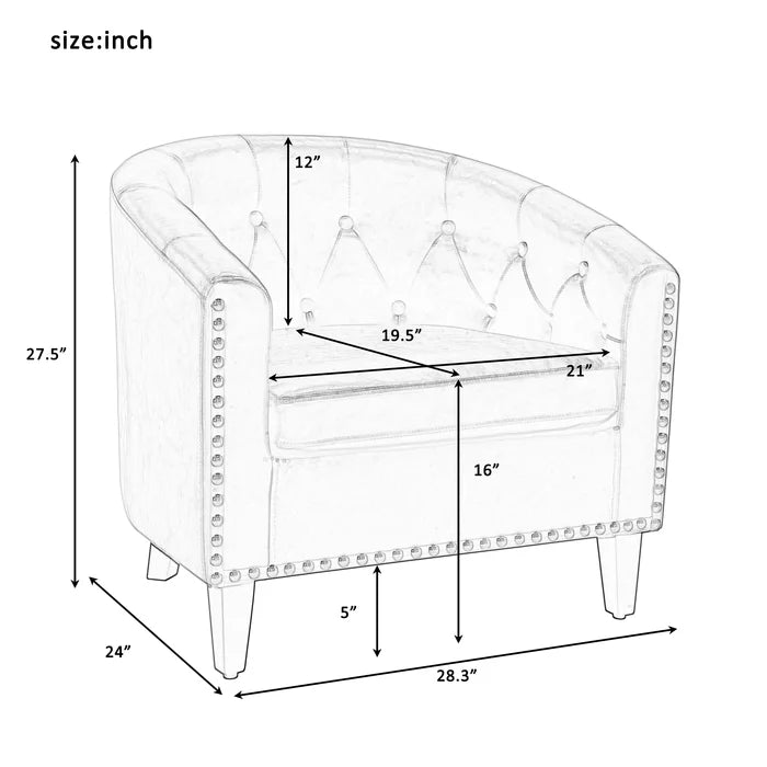 Dark Brown 28.6'' Wide Tufted Barrel Chair Curved Edges Provide Comfortable Seat