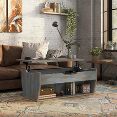 Distressed Blue Odle Lift Top Extendable Solid Coffee Table with Storage