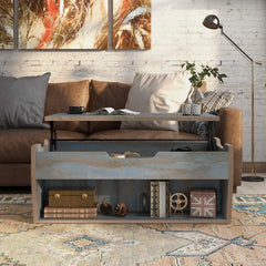 Distressed Blue Odle Lift Top Extendable Solid Coffee Table with Storage