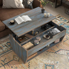 Distressed Blue Odle Lift Top Extendable Solid Coffee Table with Storage