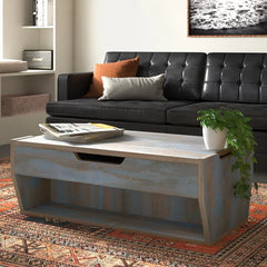 Distressed Blue Odle Lift Top Extendable Solid Coffee Table with Storage