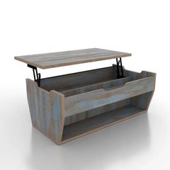 Distressed Blue Odle Lift Top Extendable Solid Coffee Table with Storage