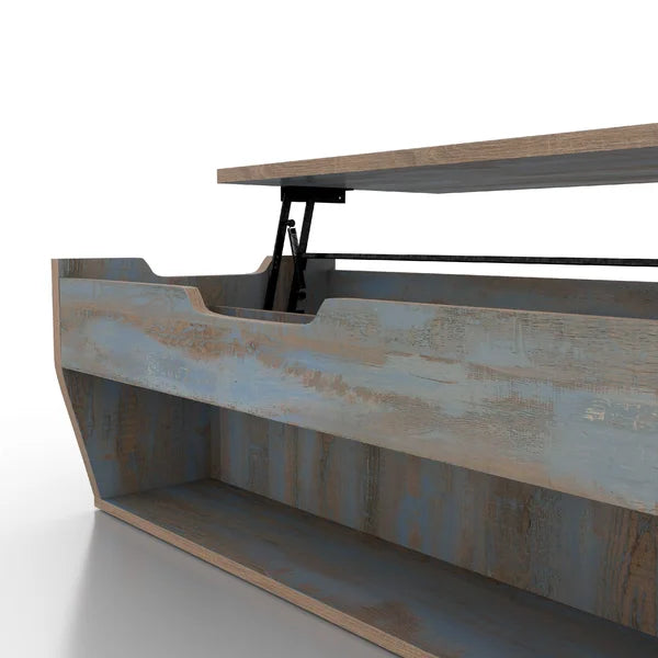 Distressed Blue Odle Lift Top Extendable Solid Coffee Table with Storage