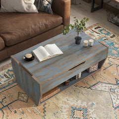 Distressed Blue Odle Lift Top Extendable Solid Coffee Table with Storage