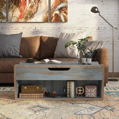 Distressed Blue Odle Lift Top Extendable Solid Coffee Table with Storage