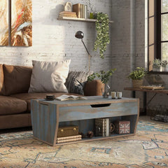 Distressed Blue Odle Lift Top Extendable Solid Coffee Table with Storage