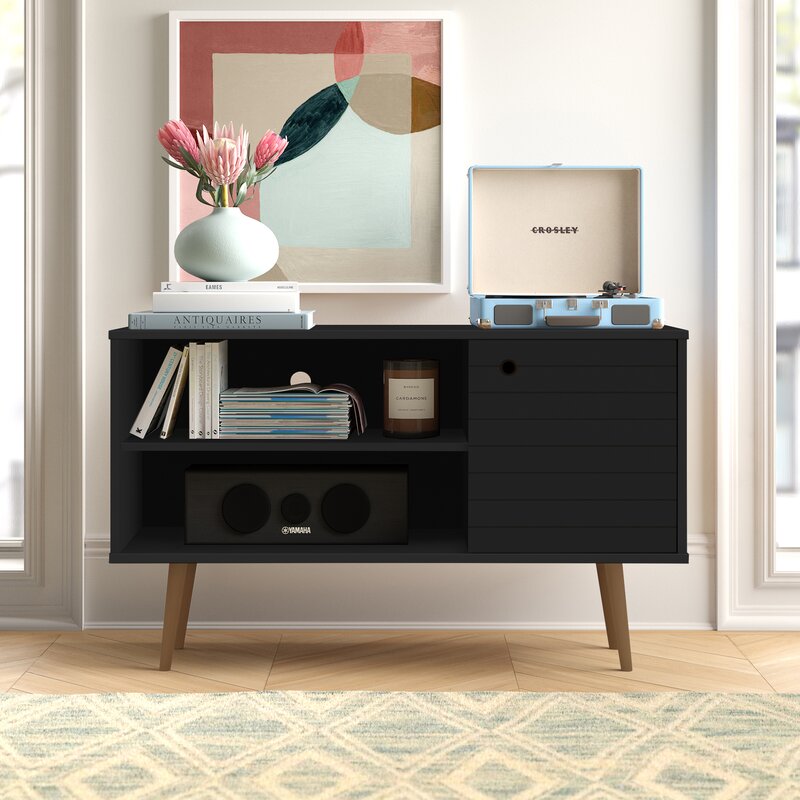 Black with Exposed Wood Oglethorpe TV Stand for TVs up to 46"