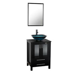 Olancha 24'' Single Bathroom Vanity Set with Mirror Made of Hardwood Plywood