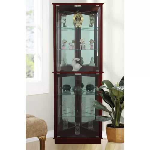 Cherry Olivian 26'' Wide Mirrored Back Curio Cabinet with Lighting Design