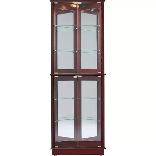 Cherry Olivian 26'' Wide Mirrored Back Curio Cabinet with Lighting Design