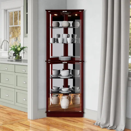 Cherry Olivian 26'' Wide Mirrored Back Curio Cabinet with Lighting Design