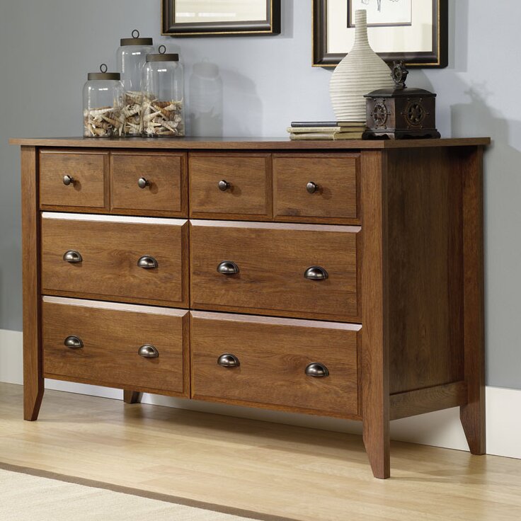 Oiled Oak Olney 6 Drawer 54.63'' W Quick and Easy Assembly