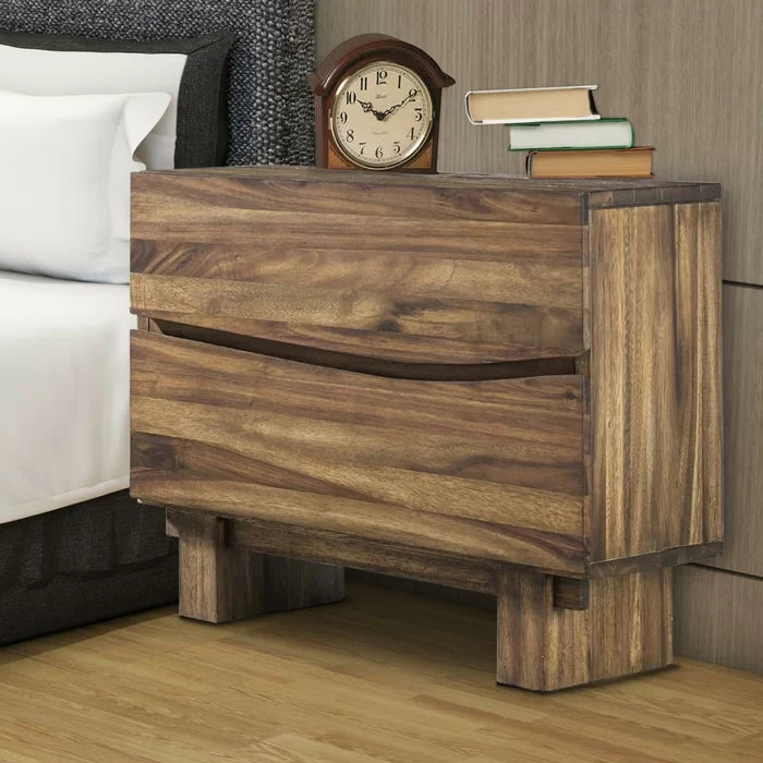 Omak 24'' Tall 2 - Drawer Solid Wood Nightstand in Brown Coastal Style