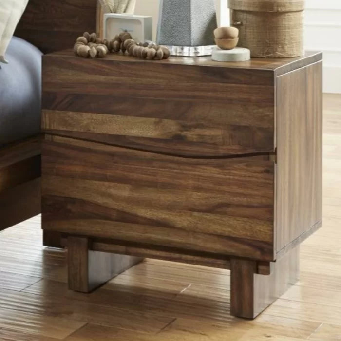 Omak 24'' Tall 2 - Drawer Solid Wood Nightstand in Brown Coastal Style