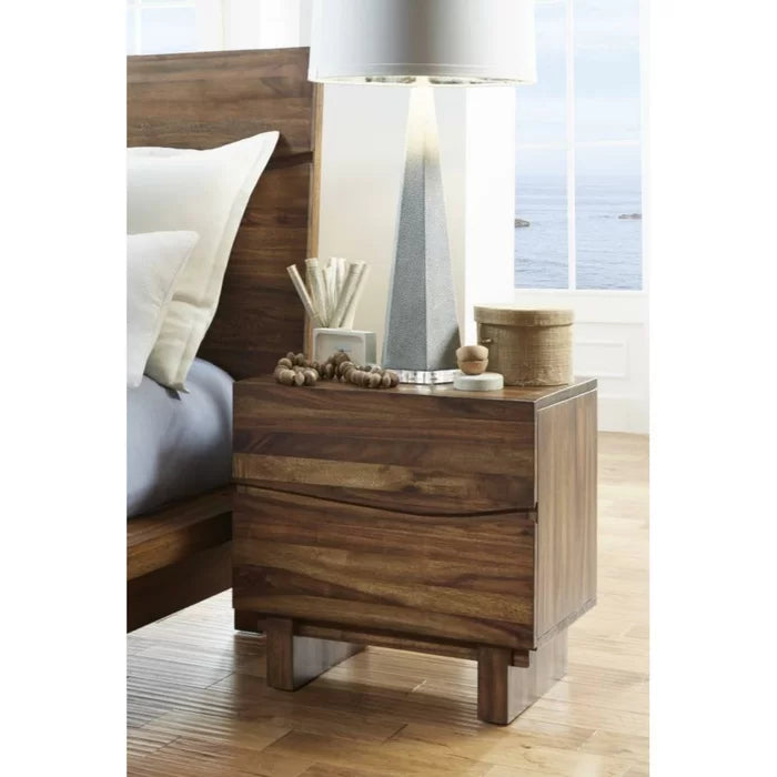 Omak 24'' Tall 2 - Drawer Solid Wood Nightstand in Brown Coastal Style