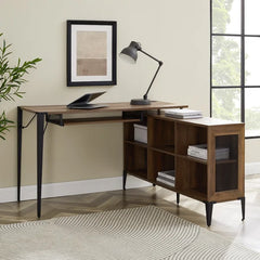 Rustic Oak Onamia L-Shape Desk with Cable Management and Keyboard Tray Manufactured Wood