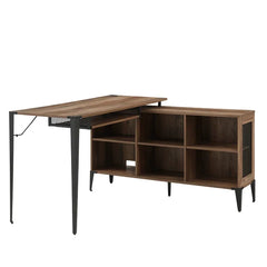 Rustic Oak Onamia L-Shape Desk with Cable Management and Keyboard Tray Manufactured Wood